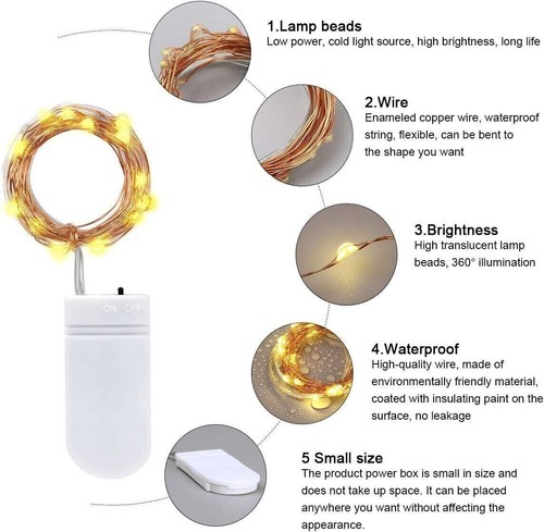2M Battery LED Powered Copper Wire String Fairy Xmas Party Lights Warm White - Picture 9 of 21