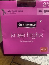 NO NONSENSE 2-Pair Nylon Knee Highs Sheer Toe Off Black Pantyhose M45 PLUS Size