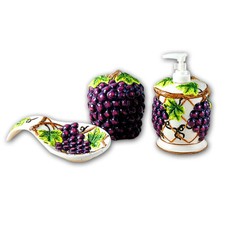 Grape countertop Set - Soap Dispenser, Scouring Pad Holder  Spoon rest New