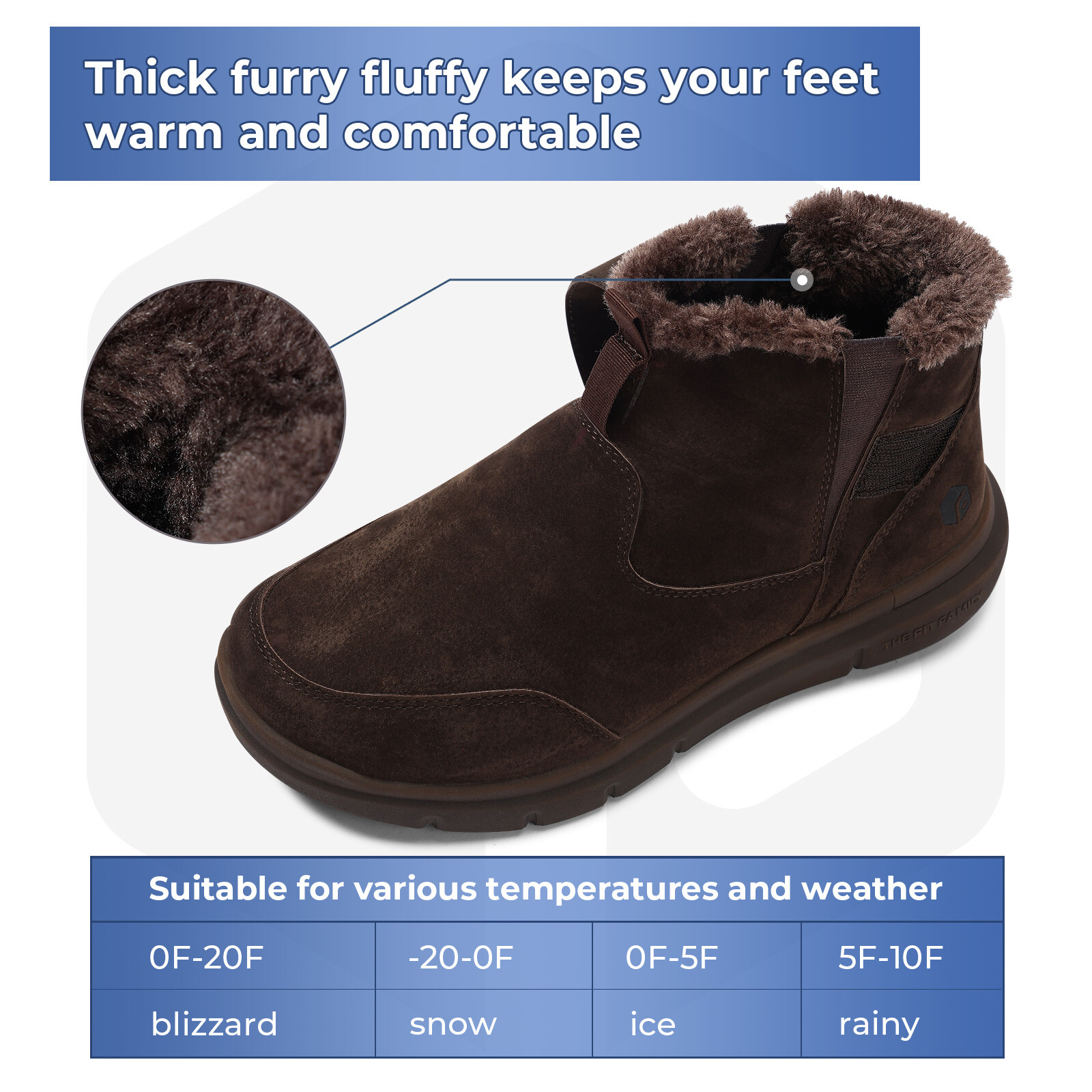 FitVille Men's Winter Boots Wide Fit Fleece Lined Ankle Snow Boots