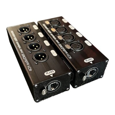 Pair 4XLR-F + 4XLR-M Audio/DMX Over Network Cable Extender 4CH For DMX/AES/COM