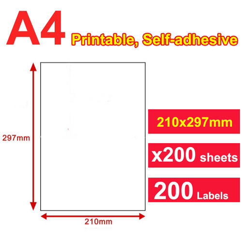 200 x 1 Label A4 Sticker Paper Mailing Address Office Laser Inkjet 210x297mm - Picture 1 of 1
