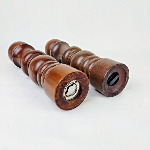Vintage Wooden Salt & Pepper Grinder Mill Shakers MCM 11 inches - Picture 3 of 9