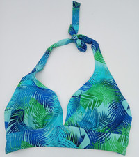 Pour Moi Aruba Non Wired Longline Halter Bikini Top Blue Palm Size 10 NEW F2