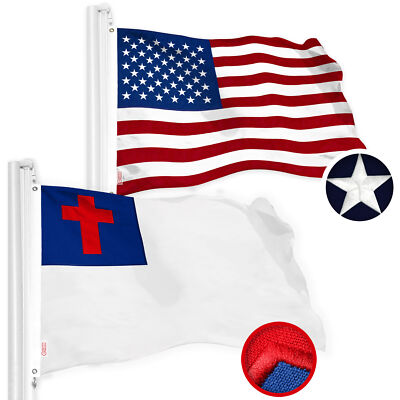 NEW G128 Christian Flag and USA Flag Set 2.5x4 FT, Embroidered SPUN Polyester