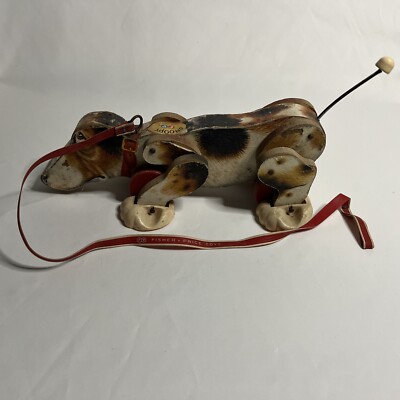 Vintage 1961 Fisher Price Wooden Large Snoopy Beagle Dog Clicking 