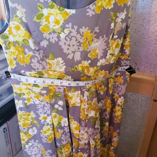 R&K Originals Vintage Dress Size 12 Torso Fully Lined Gray with Yellow Florals - Foto 10 di 15