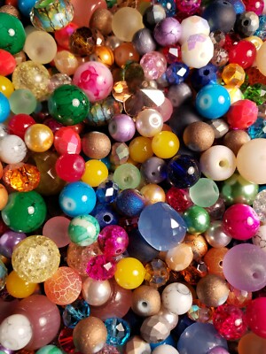 210 GLASS Beads Random Mix 100% NEW - Assrtd Sizes & Styles -8 -12mm + 3 BONUSES