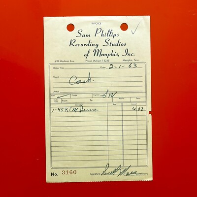 Rare vintage SUN Record SAM PHILLIPS Invoice SIGNED by SCOTTY MOORE