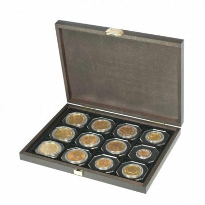 Lindner S2489-12 Echtholzkassette CARUS XM mit 12 quadratischen Fächern für Münz