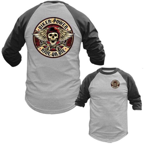 Motociclista Power Bikers Vintage Classico Personalizzato Grafica Manica 3/4 Raglan - Foto 7 di 10