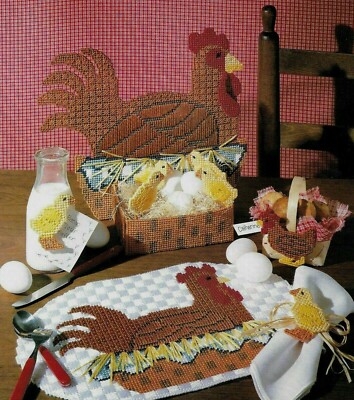 CHICKEN COUNTRY PLACE MAT BASKET MAGNET PLASTIC CANVAS PATTERN INSTRUCTIONS
