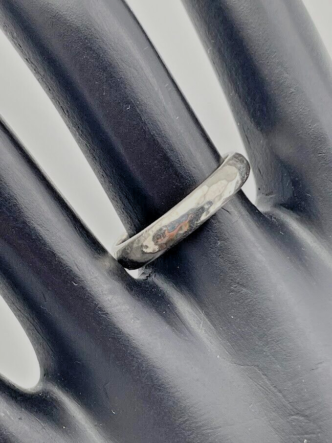 925 Sterling Silver Hammered 3.8Mm Band Ring Size 9 Unisex Wedding Thumb 892