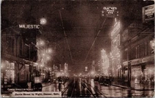 Curtis Street at Night Denver CO Colorado Clarke's Rye Sign Postcard H30 *as is