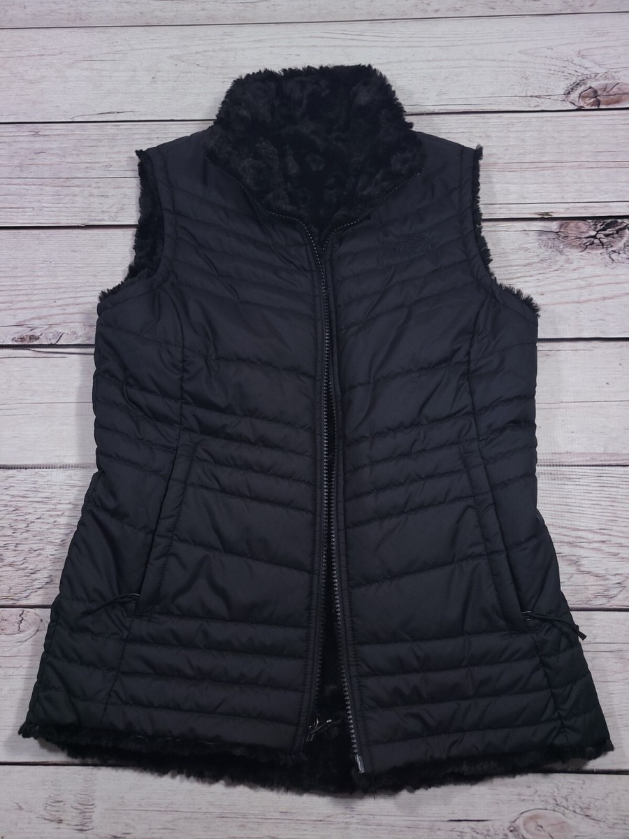 The North Face Black Women REVERSIBLE Full Zip Quilted Vest Mossbud Swirl M7
