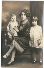 Real Photo Postcard (RPPC) Mother with Two Children AZO Unposted 1927 Named
