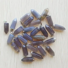 Wholesale 50pcs Natural Stone Grey Agate Hexagonal Pillar Pendants Jewelry DIY