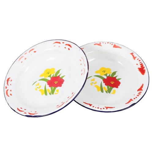 2pcs Enamelware Dinner Plates Metal Enamel Dish Camping Enamel Serving Tray - Picture 12 of 12