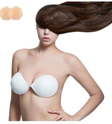 Adhesive Bra Backless Sticky Push up Bra Fabric Lace Strapless Dress w  Nipple XL | eBay