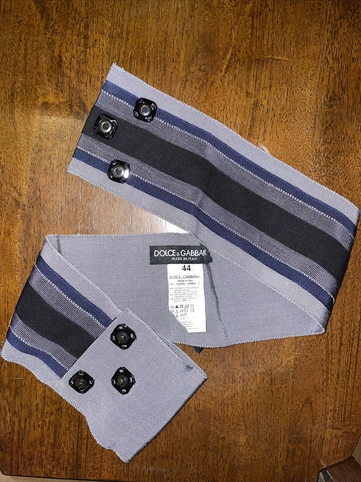 DOLCE & GABBANA Broche Mariposa Cristal Cinturón Rayas Ancho Gris Hecho en Italia 44 Foto 4 de 4