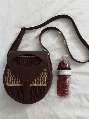 African Woven Sisal Kiondo Leather Shoulder Crossbody Handbag, inner pocket - Picture 6 of 17