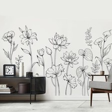 Large Black and White Flower Wall Decals Simple Modern Multi-colored