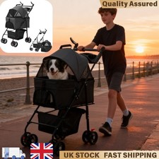 Foldable Black Pet Stroller, 4-Wheel Dog Cat Pram Jogging Carrier UK