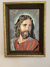 Vintage Paint by Number Jesus Painting 50  s 60  s Framed 13X 17 Inch.