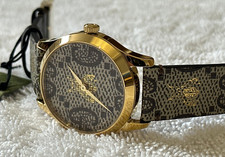 Gucci G-Timeless YA1264068 bee gold tone canvas leather 38mm Ladies Watch