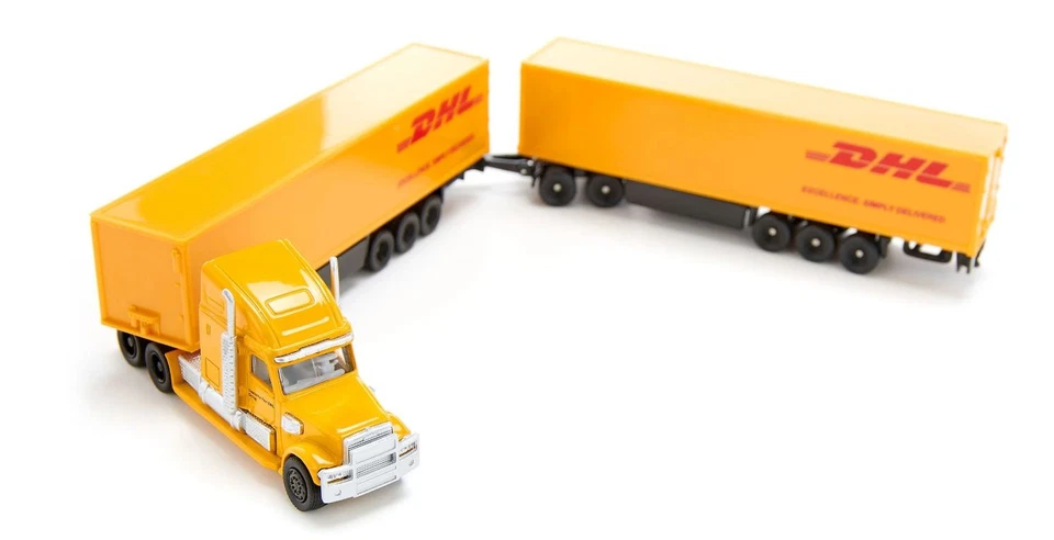 SIKU, Camion 6x4 avec remorque 3 Essieux et remorque 2+3 Essieux DHL, échelle... - Photo 2/4