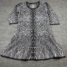 NINALENARD Womens Black Gray Snake Print Knit Midi Dress Long Sleeve Size M