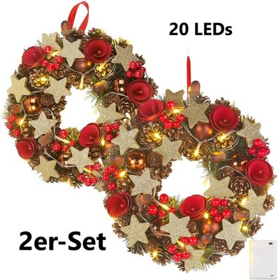 NEU Weihnachtskranz LED Timer batteriebetrieben für Tür Advent Schmuck Home Deko
