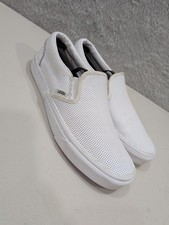 Vans Classic Slip-On White Perforated Leather Sneakers Top Shoes Sz M 7 W 8.5