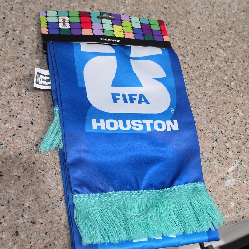 FIFA Houston Soccer Scarf Blue White Green with Fringe Officially Licensed