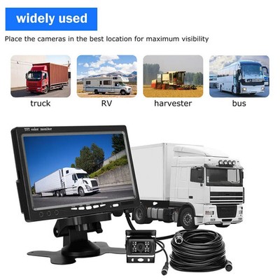 Car Reversing Camera 7'' TFT LCD Monitor Truck Bus Van Rear View Wired Kit 10M