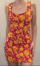NWT Zara Sleeveless Knit Babydoll Dress Size Med Hot Pink/Yellow Floral
