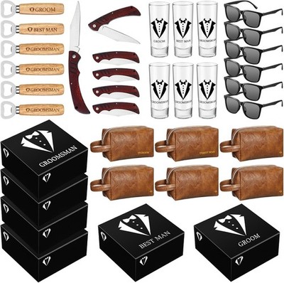 Yungyan 36 Pieces Groomsmen Gifts Set of 6, Groomsmen Proposal Box with Shot