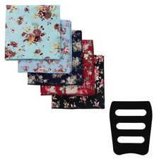 Cotton Floral Handkerchiefs for Men 5 PCS Pocket Squares with 1 Holder for We...