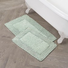 Ruffle Border 100 Cotton Bath Rug Set, Sage Green, 17" x 24"/ 20" x 32"