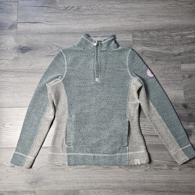Weird Fish 1/4 Zip Pullover Zopfmuster Damen Gr. UK 8 Grün Top Zustand