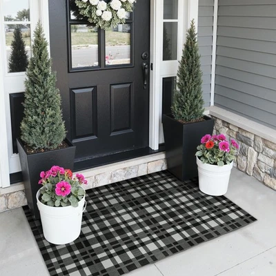 Checkered Rug 2x3 Ft Black and White Fine Plaid Outdoor Rug Buffalo Plaid Rug...