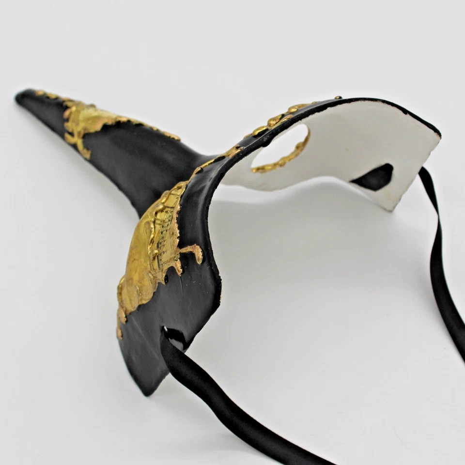 VTG Authentic Venetian Paper Mâché Long Nose Masquerade Mask  Black & Gold-Leaf - Image 4 of 4