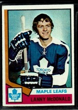 1974-75 1974 TOPPS HOCKEY MAPLE LEAFS LANNY McDONALD ROOKIE RC CARD #168 EX HOF. rookie card picture