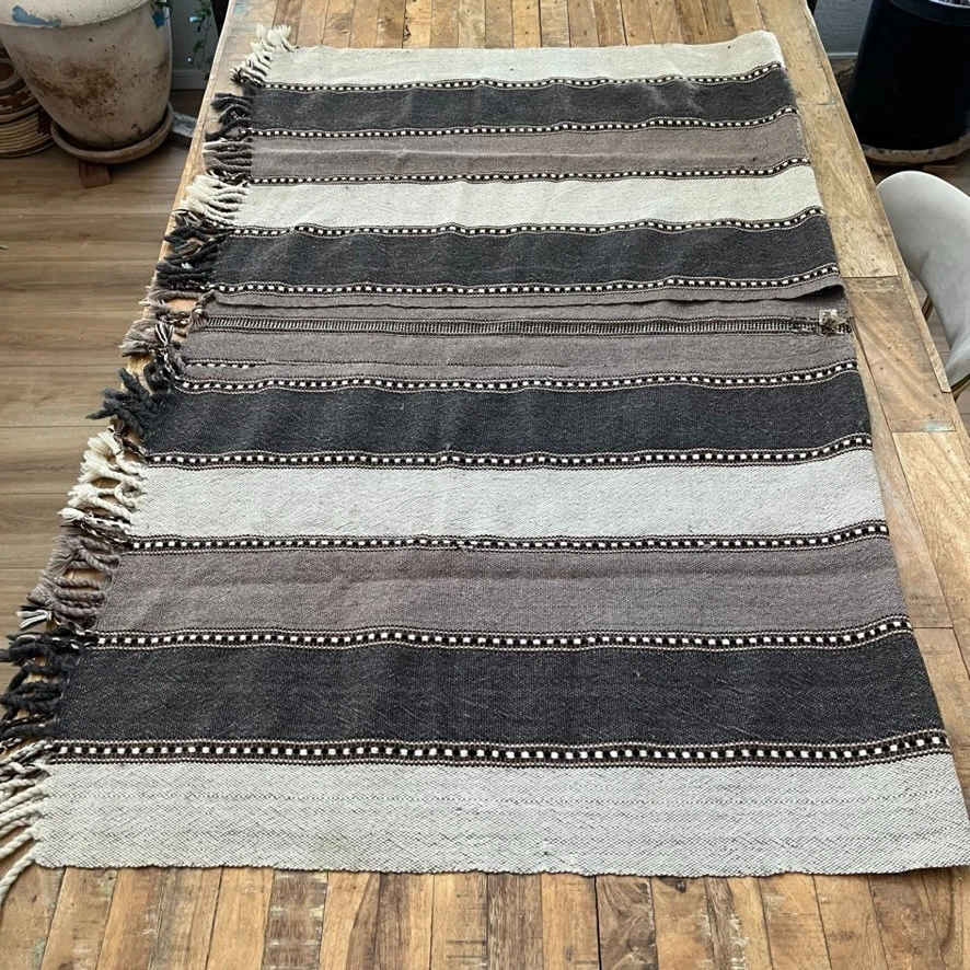 Fotrama 100% Alpaca Wool Gray Tones Striped Poncho Handmade in Bolivia