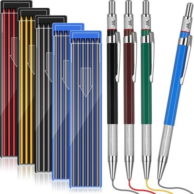 4 Pieces Welder Pencil with 60 round Refills Metal Marker Pen for Construction