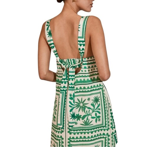 Anthropologie x Mon Renn Green and White Tropical Linen Blend Maxi Dress - Bild 9 von 11
