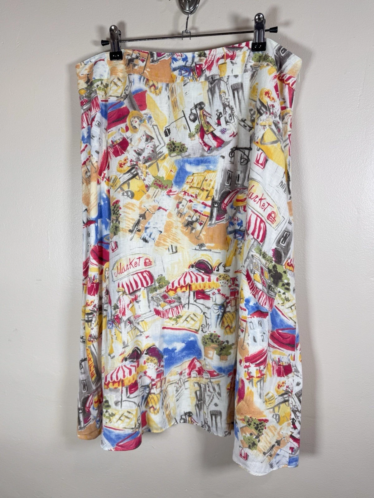 Liz Claiborne Womens Skirt Linen A Line Midi Novelty Print French 14 Coastal