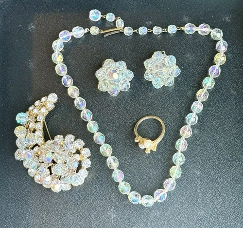 Vintage AB Crystal Rhinestone Juliana Cha Cha Brooch Costume Jewelry Lot Ring