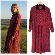 Vtg Eddie Bauer Corduroy Aztec Southwest Midi/Maxi Dress Cottagecore Prairie M