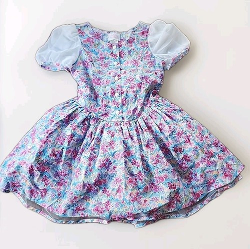 Vintage 80er 90er Mädchen Kleid Allison Ann rosa blau Blumendruck 10 Drop Waist Puff - Bild 1 von 9